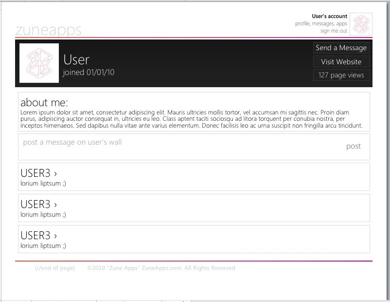 Historical Zune Apps member-profile design.