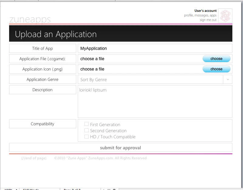 Historical Zune Apps upload-page design.